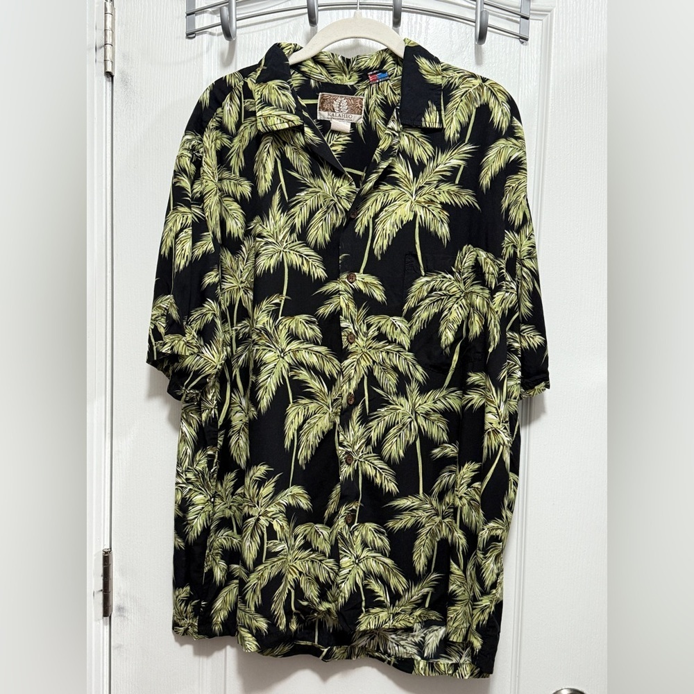 Vintage Kalaheo Mens Hawaiian Shirt L Tropical Palm Tree Dad Vacation USA Hawaii